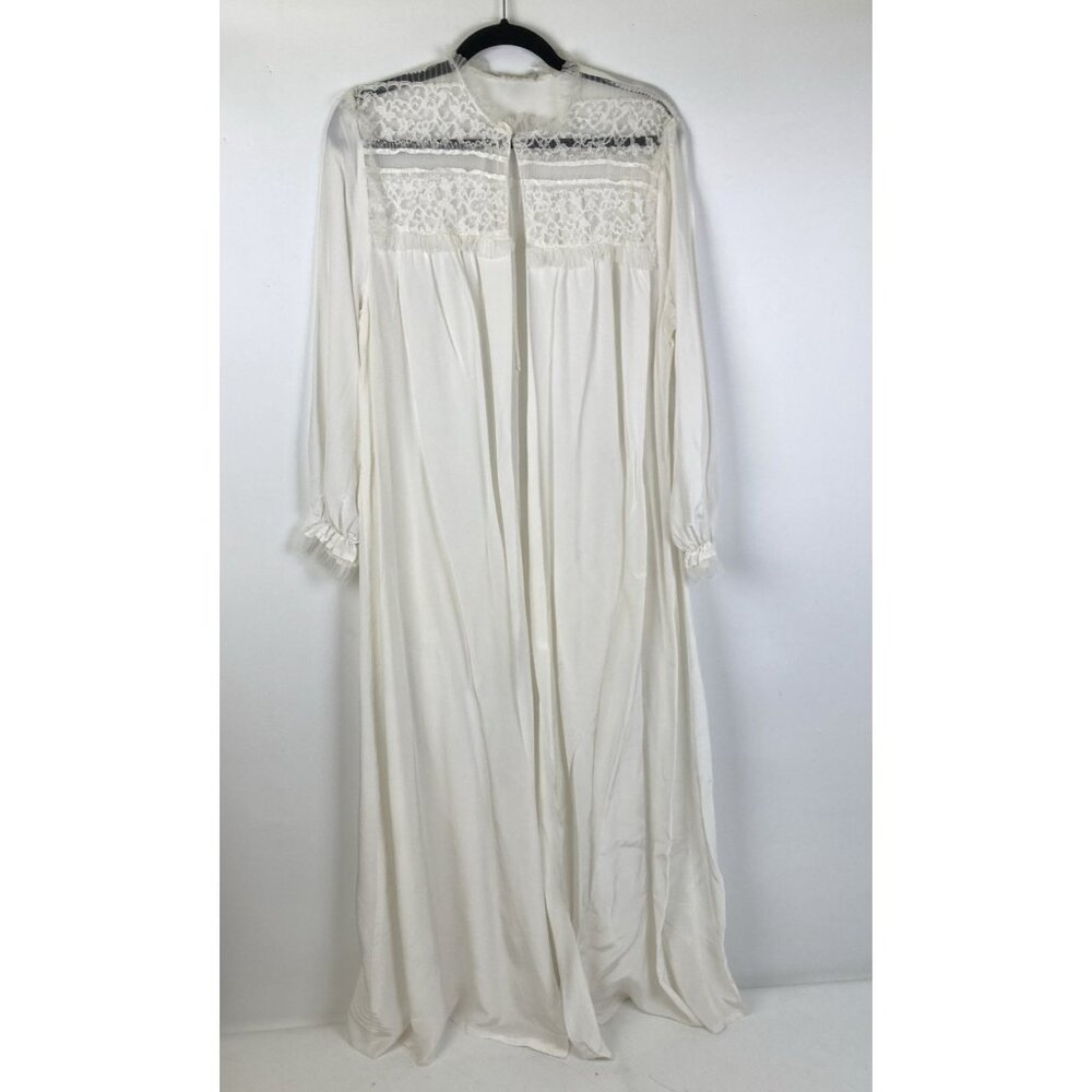 Vintage 1940s 1950s Tula White Lace Ruffle Robe Size Medium Lingerie Long Sleeve